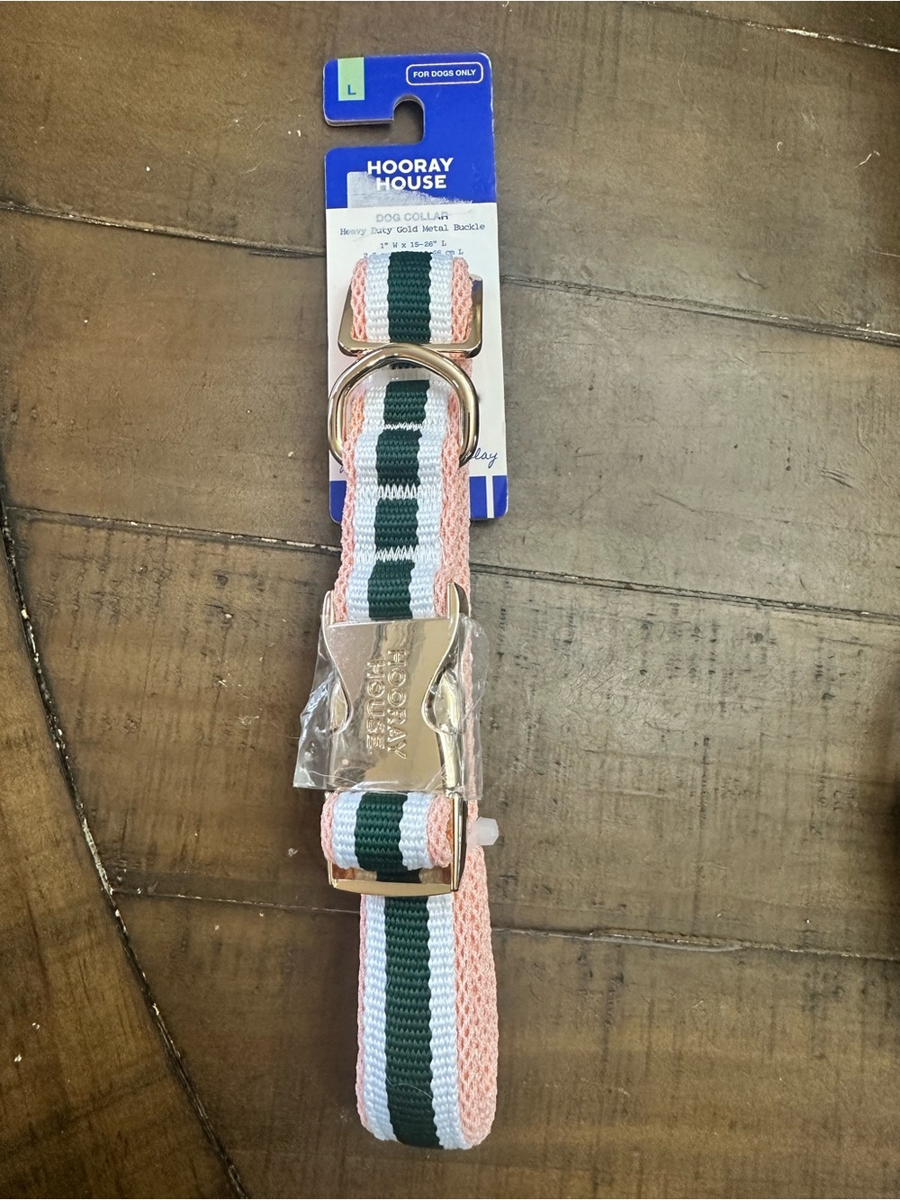 Pink, White & Green Stripe Dog Collar - Large